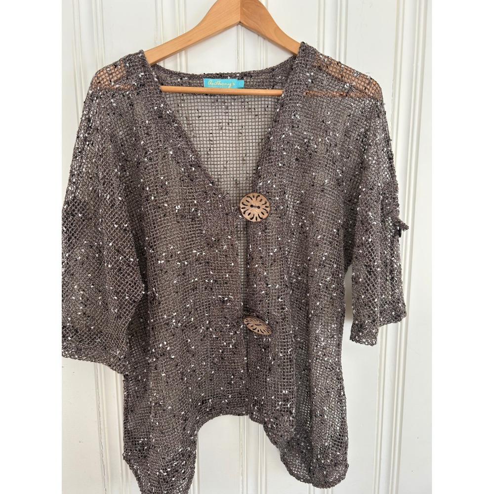 Anthonys Resort Wear Crochet Open Knit  Mesh Net Cardigan Layering Top Sz L Vaca